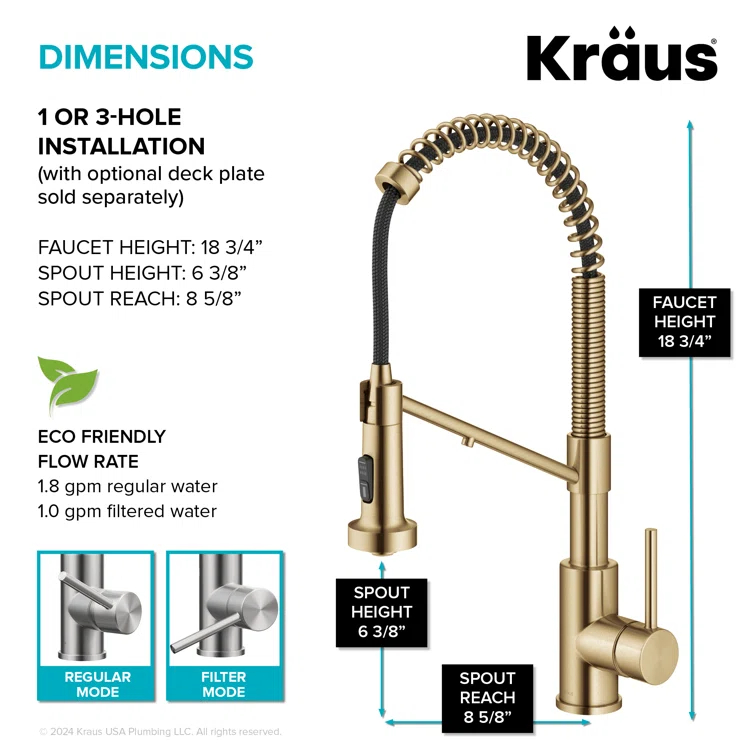 KRAUS Bolden 2-in-1 Commercial Style Pull-Down Single Handle Water Filter Kitchen Faucet for Reverse Osmosis or Water Filtration System