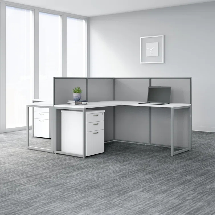 Bush Business Furniture Easy Office L-Shaped 2 Person Benching Workstation with Cable Management
