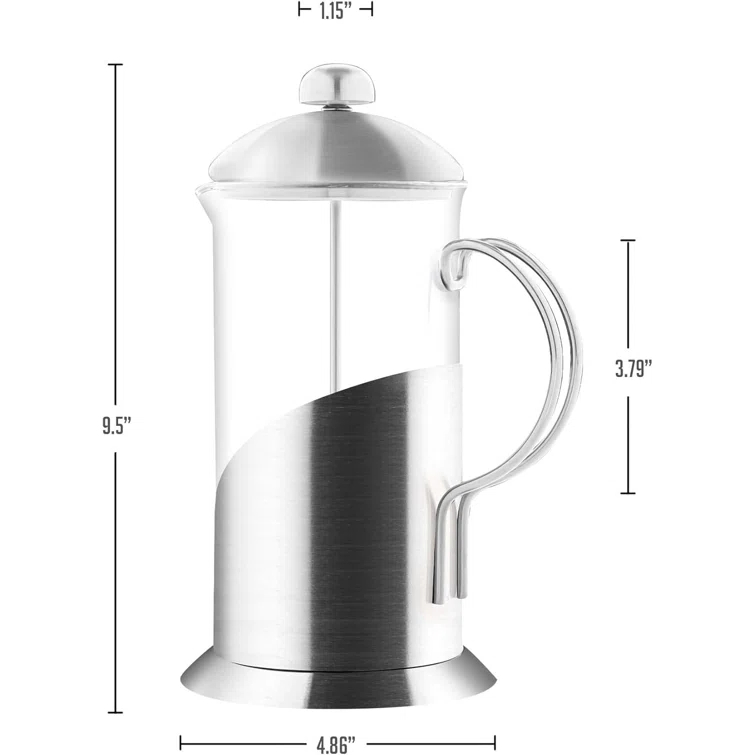 OVENTE French Press Coffee Maker, 4 Level Stainless Steel Filter System, Borosilicate Heat Resistant Glass Carafe with Free Measuring Scoop, Silver