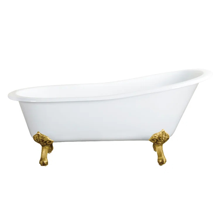 Kingston Brass Aqua Eden 61-Inch Cast Iron Oval Single Slipper Clawfoot Tub (No Faucet Drillings)