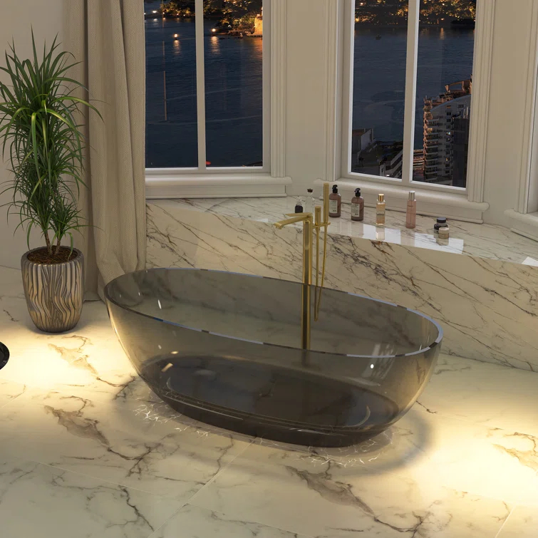 67'' x 30'' Runway Semi Transparent Resin Freestanding Soaking Bathtub