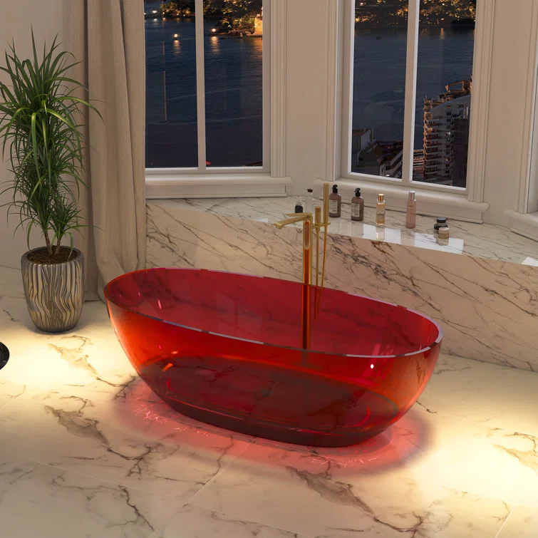 67'' x 30'' Runway Semi Transparent Resin Freestanding Soaking Bathtub