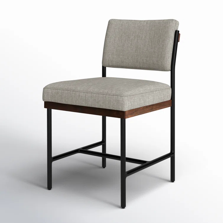 Gray Linen Upholstered Metal Side Chair
