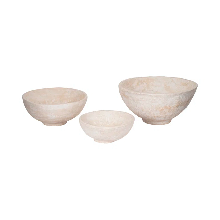 White Paper Mache Decorative Bowl (Set of 3)