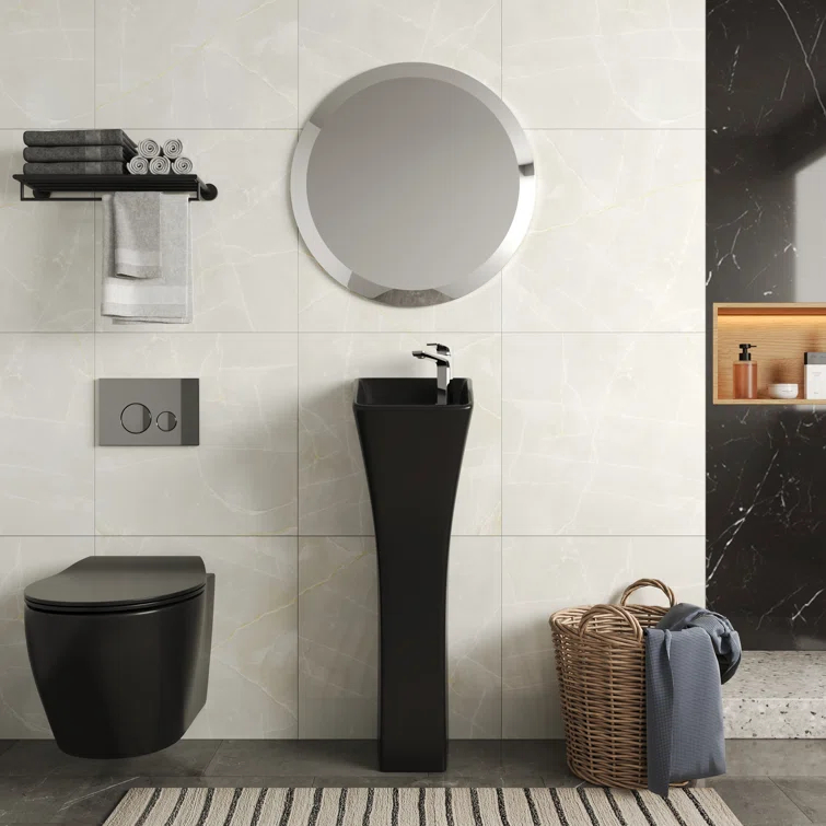 Deervalley Small Pedestal Bathroom Sink 11"L X 13"W X 35"H Ceramic One Piece Bath Sink With Overflow
