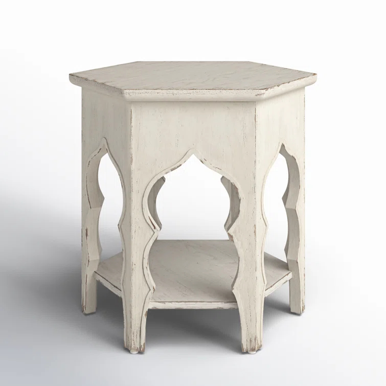 Rustic White Oak Veneer Round End Table