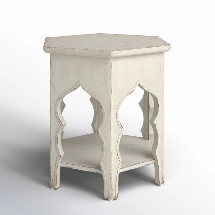 Rustic White Oak Veneer Round End Table