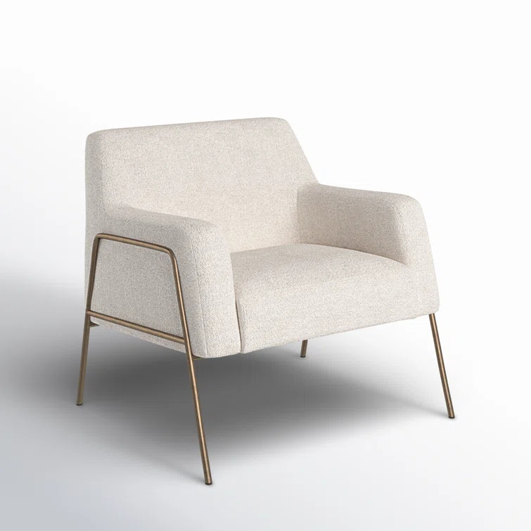 Dove Cream Leather Transitional Arm Chair with Wood Frame