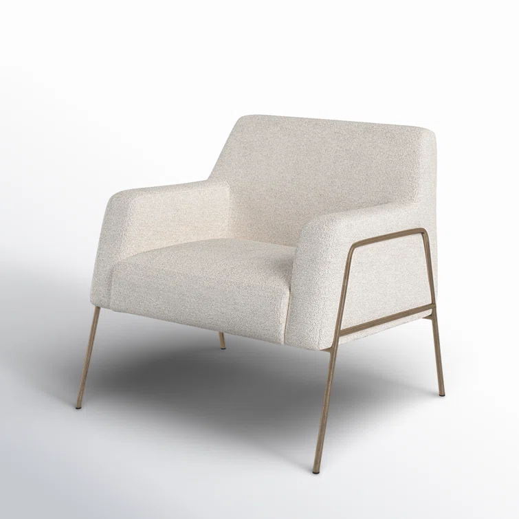 Dove Cream Leather Transitional Arm Chair with Wood Frame