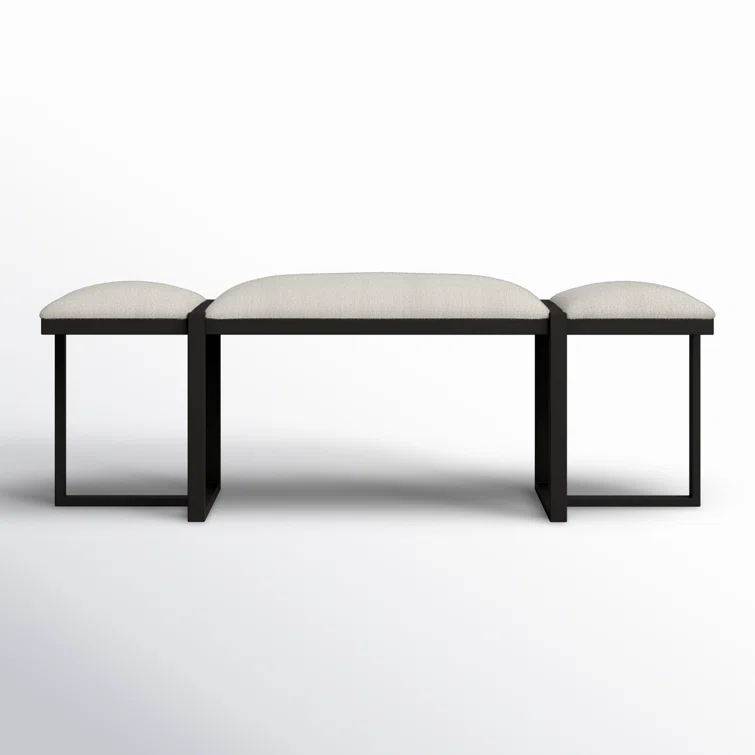 White Upholstered Bench with Black Iron Frame