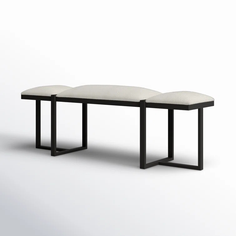 White Upholstered Bench with Black Iron Frame
