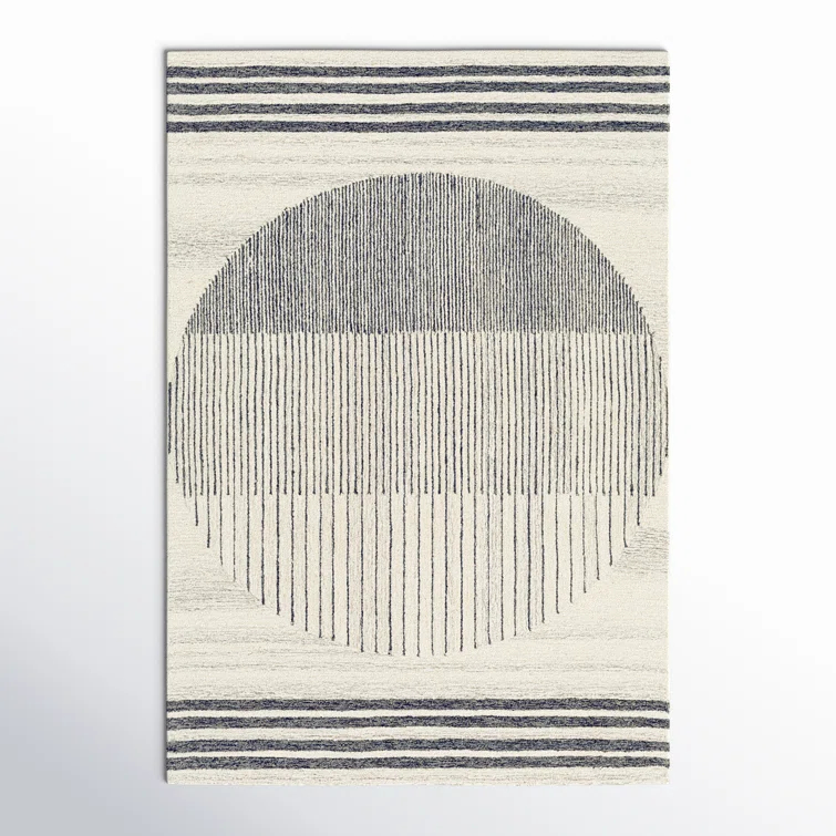 Uptown Geometric Hand Tufted Wool Area Rug in Beige/Black