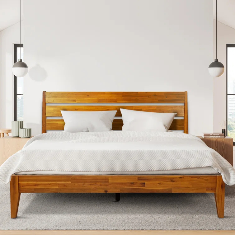 Acacia Premium Emery Solid Wood Platform Bed Frame with Headboard, King size Bed Frame and Headboard, Noise-Free, No Box Spring Needed