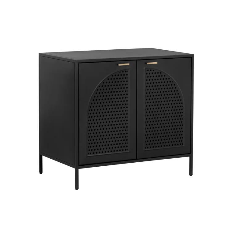 Aziza Black Metal Nightstand with Brass Handles
