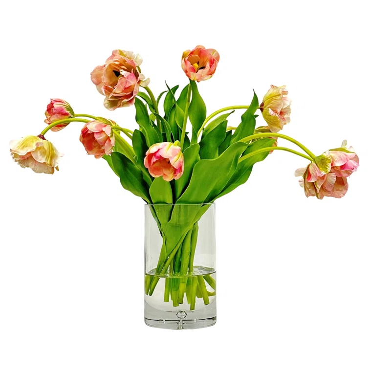 Winward Home DOUBLE TULIP WITH LEAVES IN CYLINDER