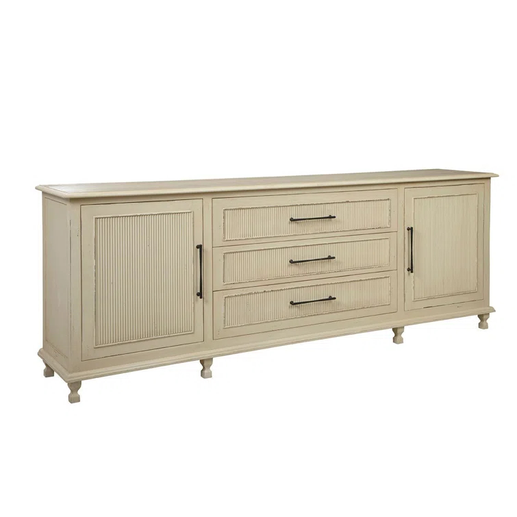 Hillary 96" Distressed Cream Solid Wood Sideboard