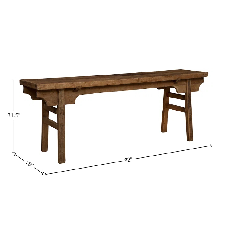 Large Brown Elm Solid Wood Rectangular Console Table