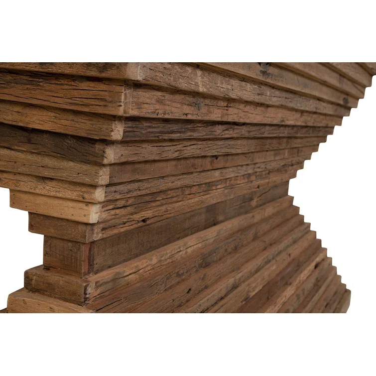 Rustic Pine Wood Console Table with White Marble Top