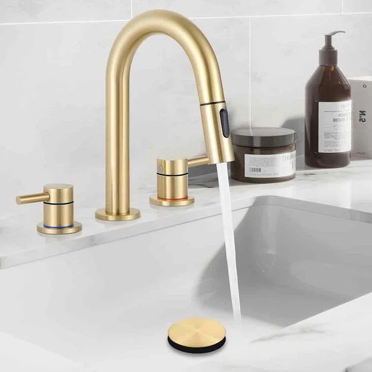 Bathroom Faucets for Sink 3 Hole, 8 inch Widespread Bathroom Faucet with Pull Out Sprayer