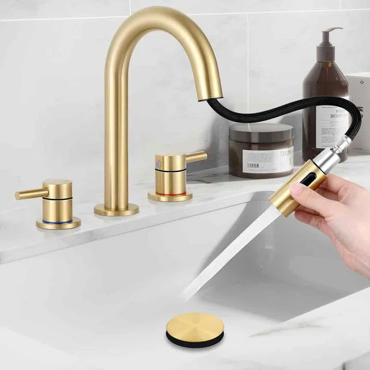 Bathroom Faucets for Sink 3 Hole, 8 inch Widespread Bathroom Faucet with Pull Out Sprayer