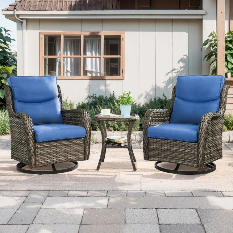Simle 2 - Person Outdoor Seating Group PE Wicker Swivel Glider Chair With Cushions And Side Table