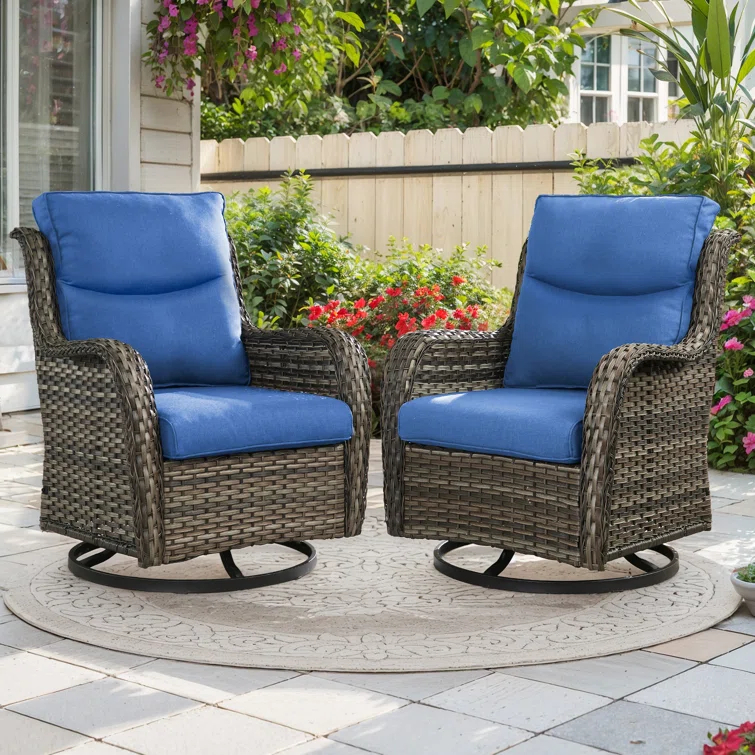 Simle 2 - Person Outdoor Seating Group PE Wicker Swivel Glider Chair With Cushions And Side Table