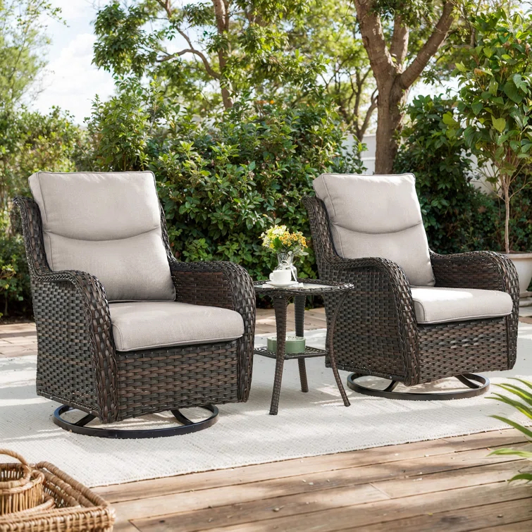 Simle 2 - Person Outdoor Seating Group PE Wicker Swivel Glider Chair With Cushions And Side Table