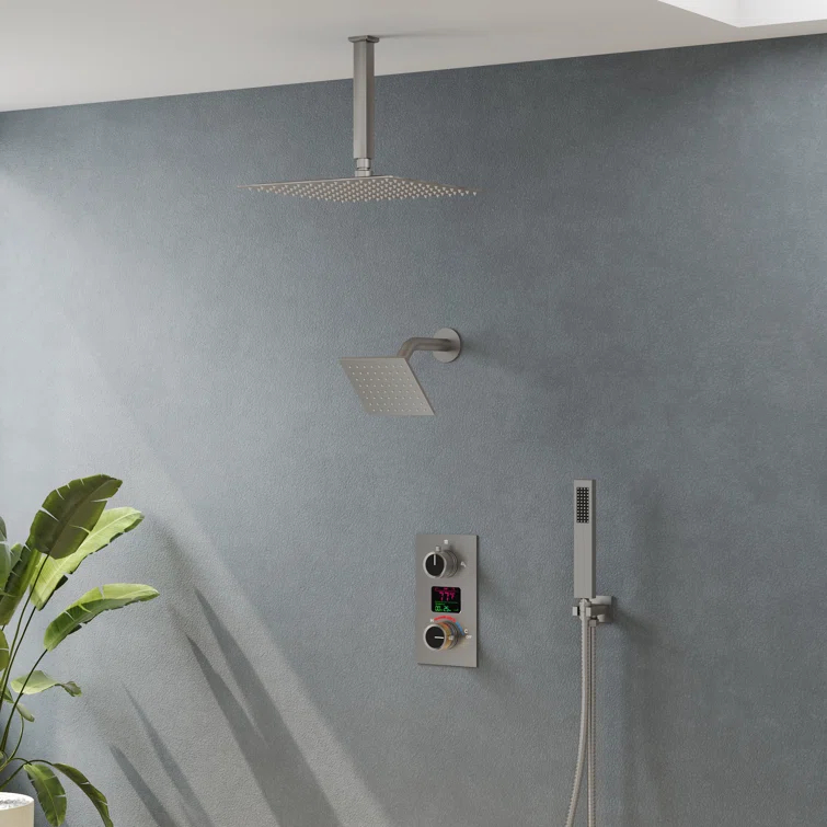 Pressure Balancing Shower Faucet 12" High-Pressure Dual Showerheads with LCD Display