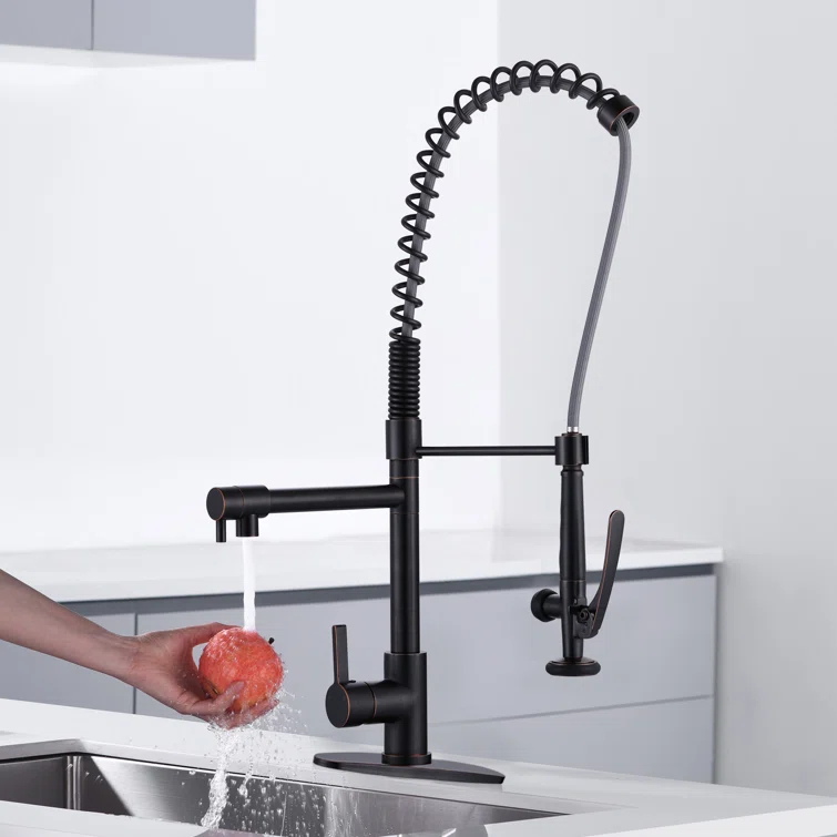 Spring Pull Down Single Handle Kitchen Faucet with Deck Plate and Handles