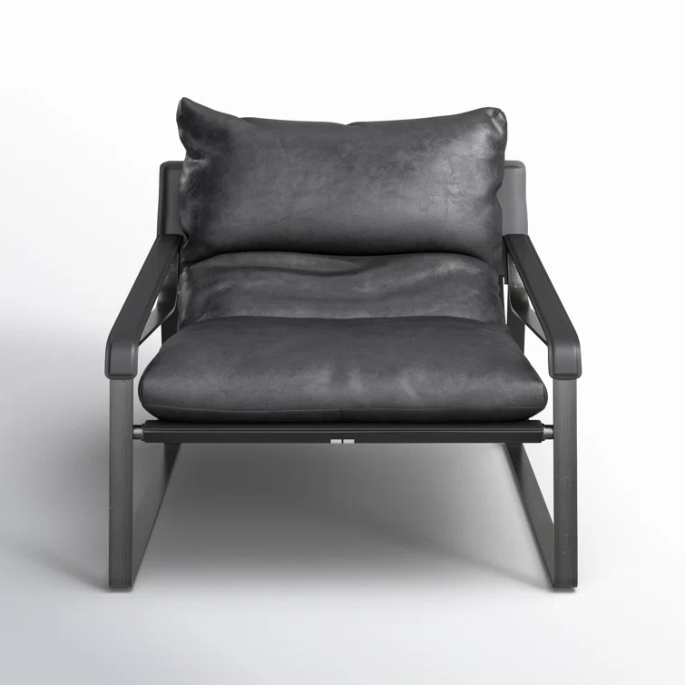 Contemporary Black Leather Metal Accent Chair