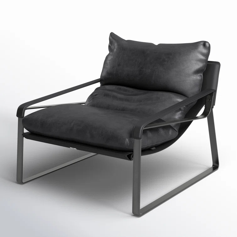 Contemporary Black Leather Metal Accent Chair