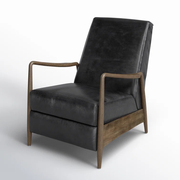 Dakota Black Handcrafted Leather Wood Recliner Accent Chair