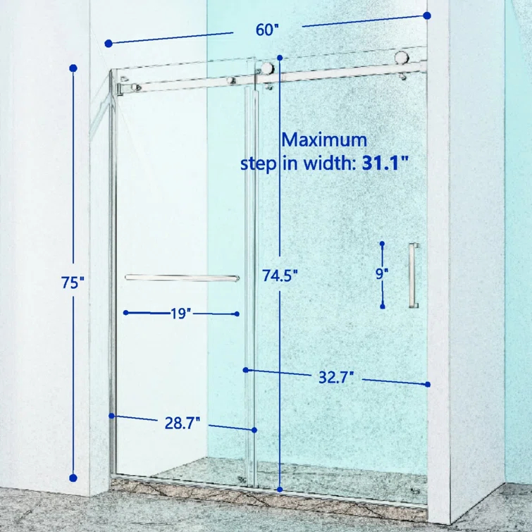 56"-60 ‘W x 75’ Aluminum Framed Single Slide Design Shower Door