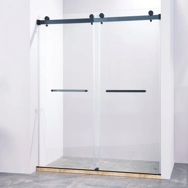 LAWRENCE 56-60"W X 75"H Frameless Double Sliding Shower Door, 304 Stainless Steel In Matte Black, 5/16" (8Mm) Thick SGCC Tempered Clear Glass. | Wayfair