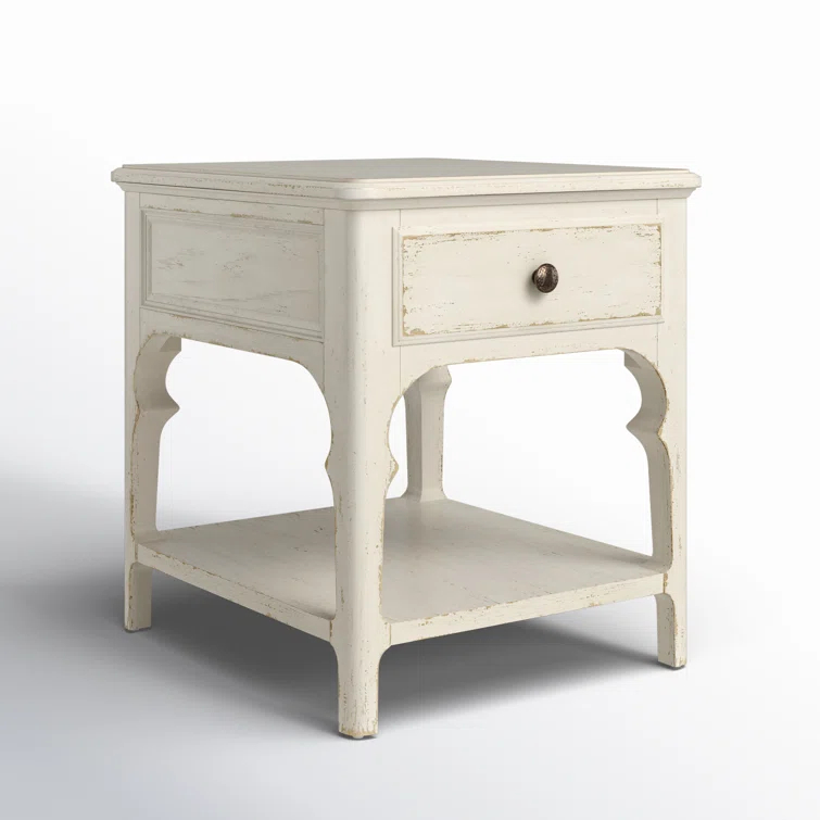 Rustic White Oak Veneer End Table with Storage