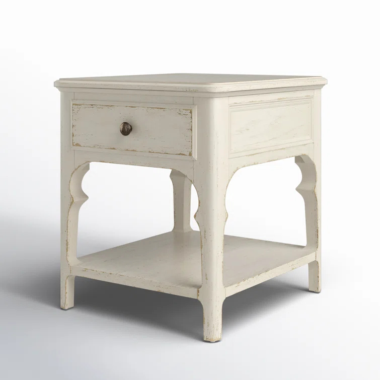 Rustic White Oak Veneer End Table with Storage