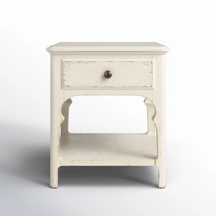 Rustic White Oak Veneer End Table with Storage