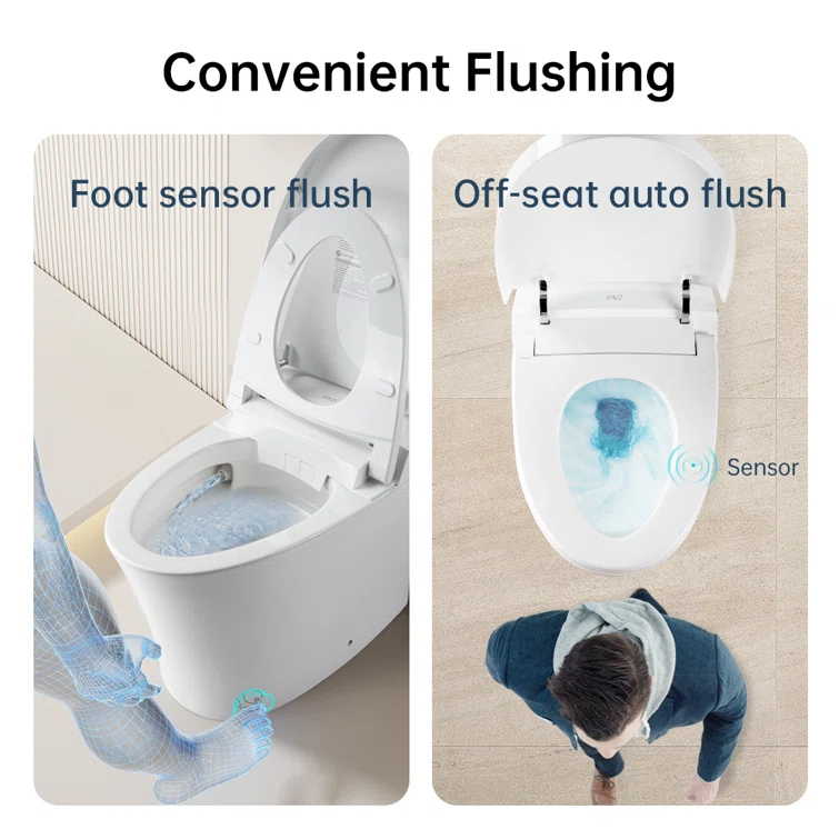 Smart Bidet Toilet, Elongated Tankless Toilet Bidet, Auto Flush, Foot Sensor Flush,Warm Water Clean,Dryer