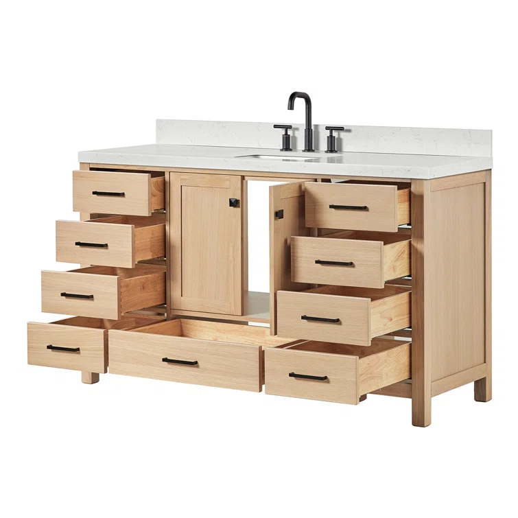 ARIEL Cambridge 60.25 Single Sink Bathroom Vanity with Carrara White Quartz Top