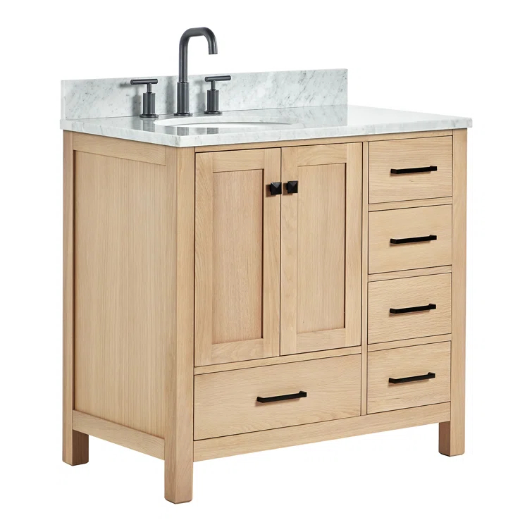Hokku Designs Flynt 37'' Single Bathroom Vanity with Carrara Marble Top