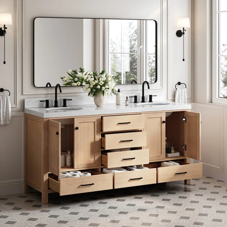 Cambridge 72'' Double Bathroom Vanity with Carrara Marble Top