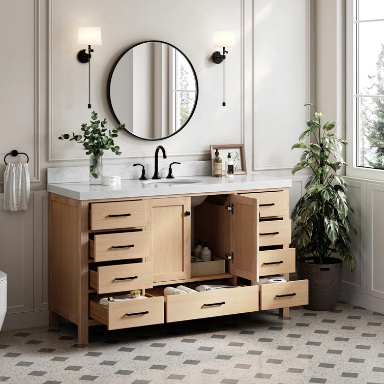 Cambridge 60'' Single Bathroom Vanity with Carrara Marble Top