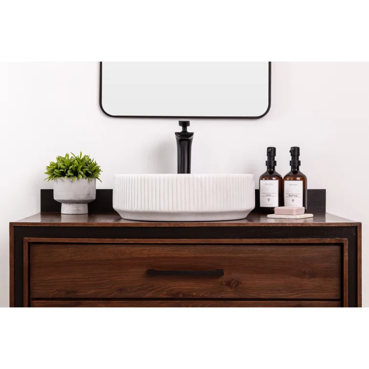 GA061 Natural Stone Vessel Bathroom Sink Circular Burj Black Marble