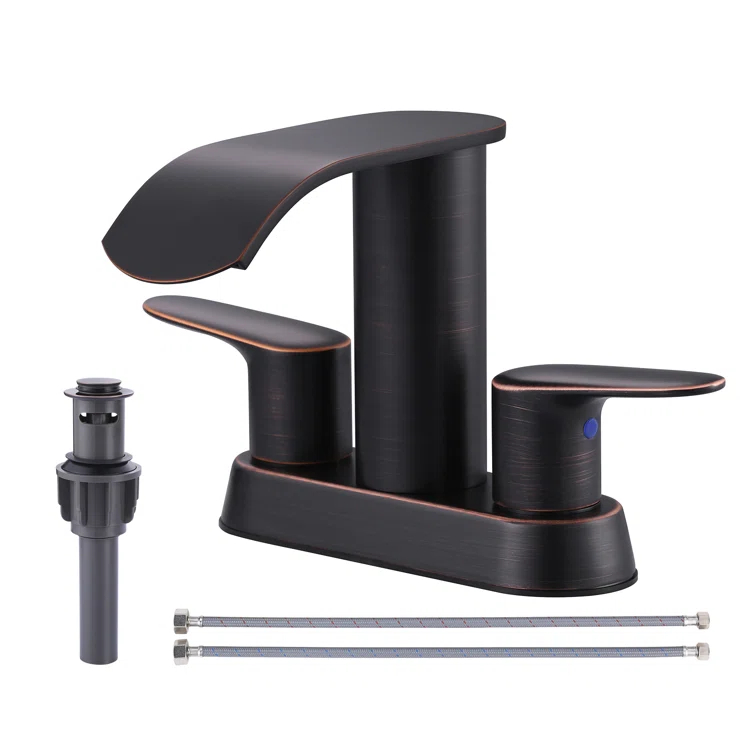 4-inch Centerset Double Handle Waterfall Bathroom Sink Faucet with Pop-up Drain Kit