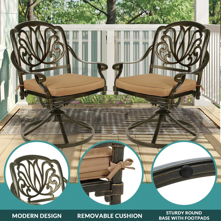 9-Piece Outdoor Patio Dining Set For 8, All Weather Cast Aluminum Patio Funiture Table And Chairs Set- Large 64" Square Table And 2 Swivel Rocker Chairs, 6 Stationary Chairs, 2.2" Umbrella Hole