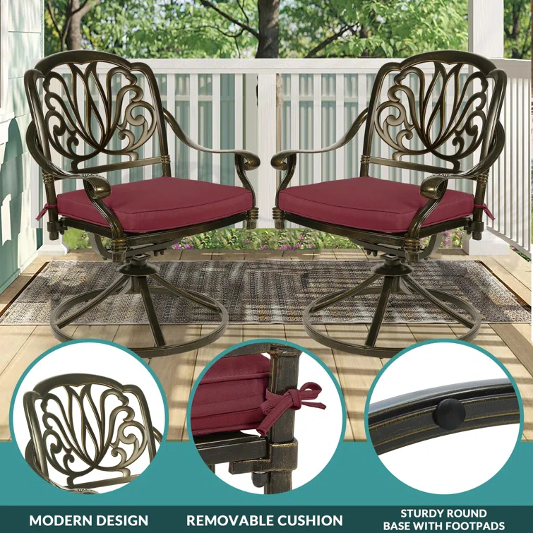 9-Piece Outdoor Patio Dining Set For 8, All Weather Cast Aluminum Patio Funiture Table And Chairs Set- Large 64" Square Table And 2 Swivel Rocker Chairs, 6 Stationary Chairs, 2.2" Umbrella Hole