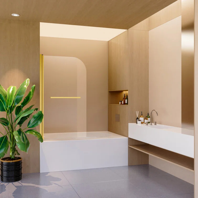 31"W x 55"H Frameless Folding Pivot Shower Tub Door Reversible Installation