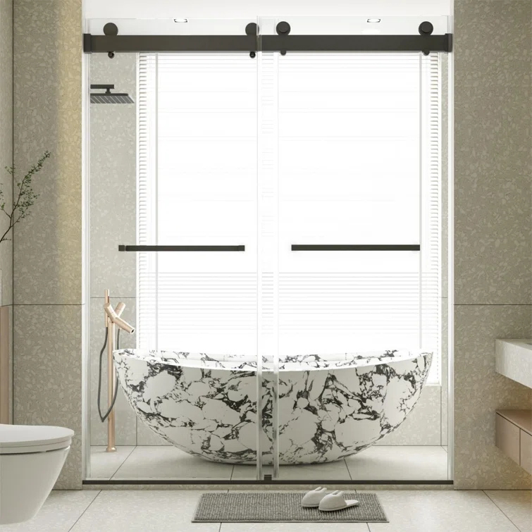 Dimorphos 56-60"W x 76"H Frameless Double Sliding Shower Door with 10mm Tempered Glass Door 11DD161822LL