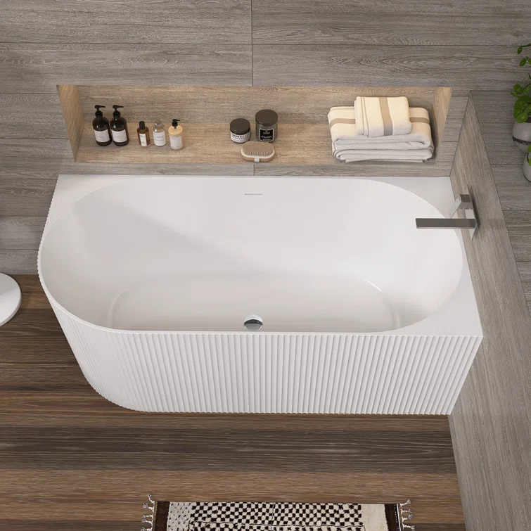 ZEAFIVE WZ48-GW59-R 59" X 30" Freestanding Corner Soaking Acrylic Bathtub