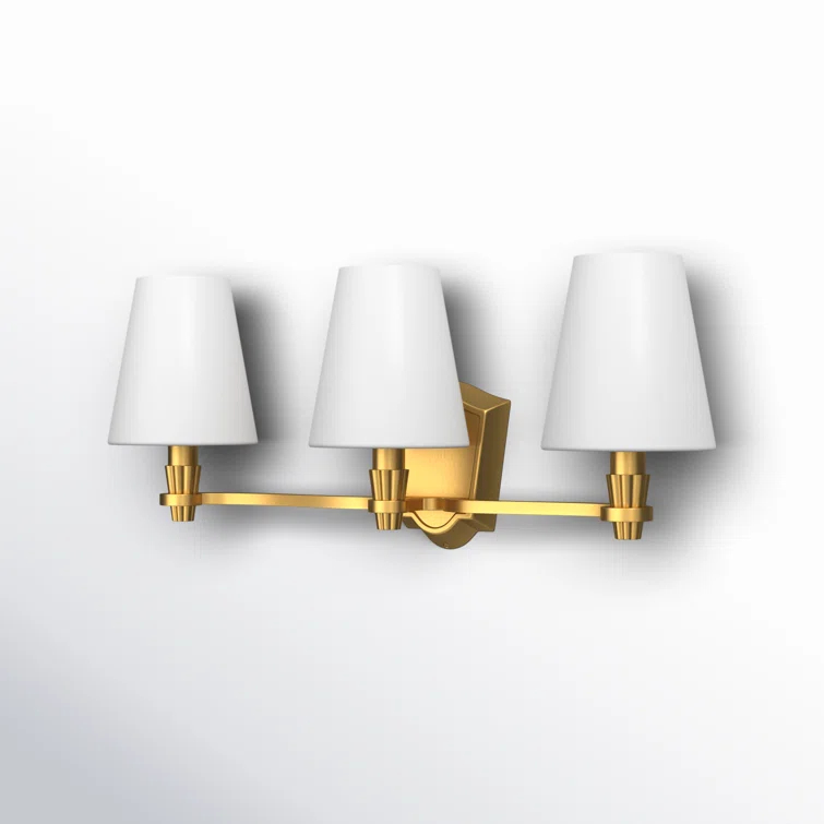 Burnished Brass 3-Light Dimmable Vanity Fixture with Linen Shades